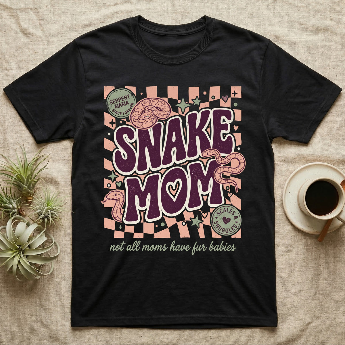Serpent Mama Snake Mom graphic tee with slang "not all moms have fur babies."