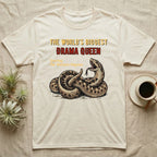 T-shirt featuring a cartoon Western hognose snake and the text "The World's Biggest Drama Queen".