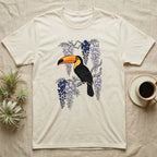 T-shirt with a toucan perched on a wisteria branch.