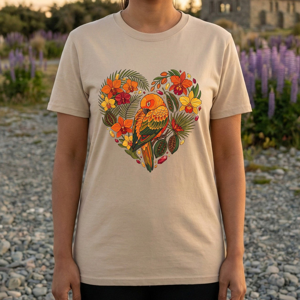 Colorful Parrot Surrounded by Flowers Graphic T-Shirt