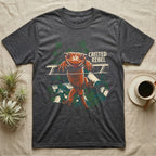 Illustration of a crested gecko hanging tongue-out over a rail among ivy leaves, bold distressed lettering reading Crested Rebel. — shown on a Dark Heather tee.
