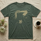Hognose Finger Bite T-Shirt in Military Green — Single-ink western hognose biting a fingertip while a winking mouse below gives a thumbs-up, on black.