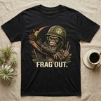 Chimpanzee in helmet with "Born to Flunk" text, throwing acorns.