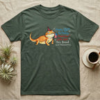 Bearded Dragon Birthday T-Shirt in Military Green — Sketch-style bearded dragon in a party hat holding a flag with handwritten text Happy 250th Birthday, America.
