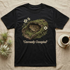Black t-shirt with a toad inside a mossy log, text says "Currently Occupied".