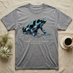 Captive Bred Frog T-Shirt in Sport Grey — Naturalist-plate illustration of a healthy dyeing dart frog above a serif creed reading Captive Bred Captive Proud.