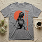 Bearded Dragon Hall Monitor T-Shirt in Sport Grey — Coarse halftone illustration of a bearded dragon mid-stride, a distressed vermilion disc behind and HALL MONITOR alongside.
