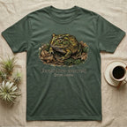 Green t-shirt with Ceratophrys cranwelli frog illustration and text.
