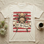 Tarantula We The Peeps T-Shirt in Natural — Detailed tarantula over a distressed striped flag holding a banner scroll reading We The Peeps.