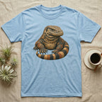 Light blue t-shirt with a detailed illustration of a Komodo dragon.