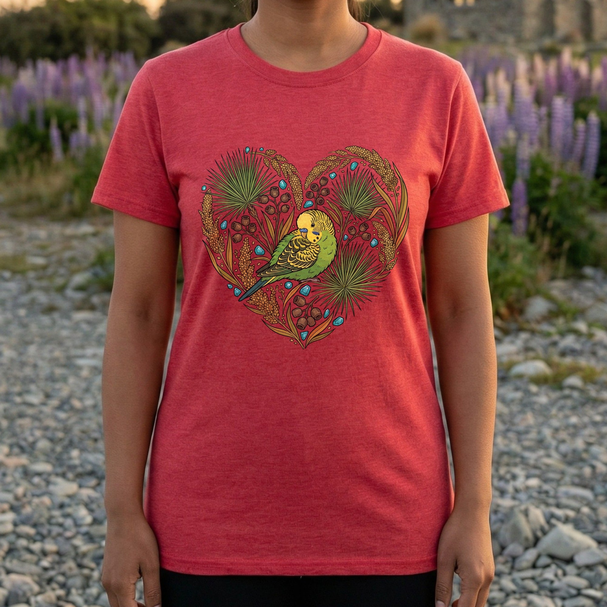 Colorful Heart and Yellow Bird Artwork T-shirt