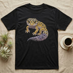Black t-shirt with a realistic gecko illustration centered on the chest.