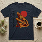 Bearded dragon on rock with red sun behind, "SUN SEEKER" text.