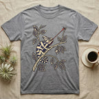 Veiled Chameleon The Strike T-Shirt in Sport Grey — Ukiyo-e style woodblock illustration of a veiled chameleon mid-tongue-strike among foliage.