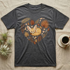 Dark gray t-shirt with a heart-shaped nature design featuring a fennec fox.