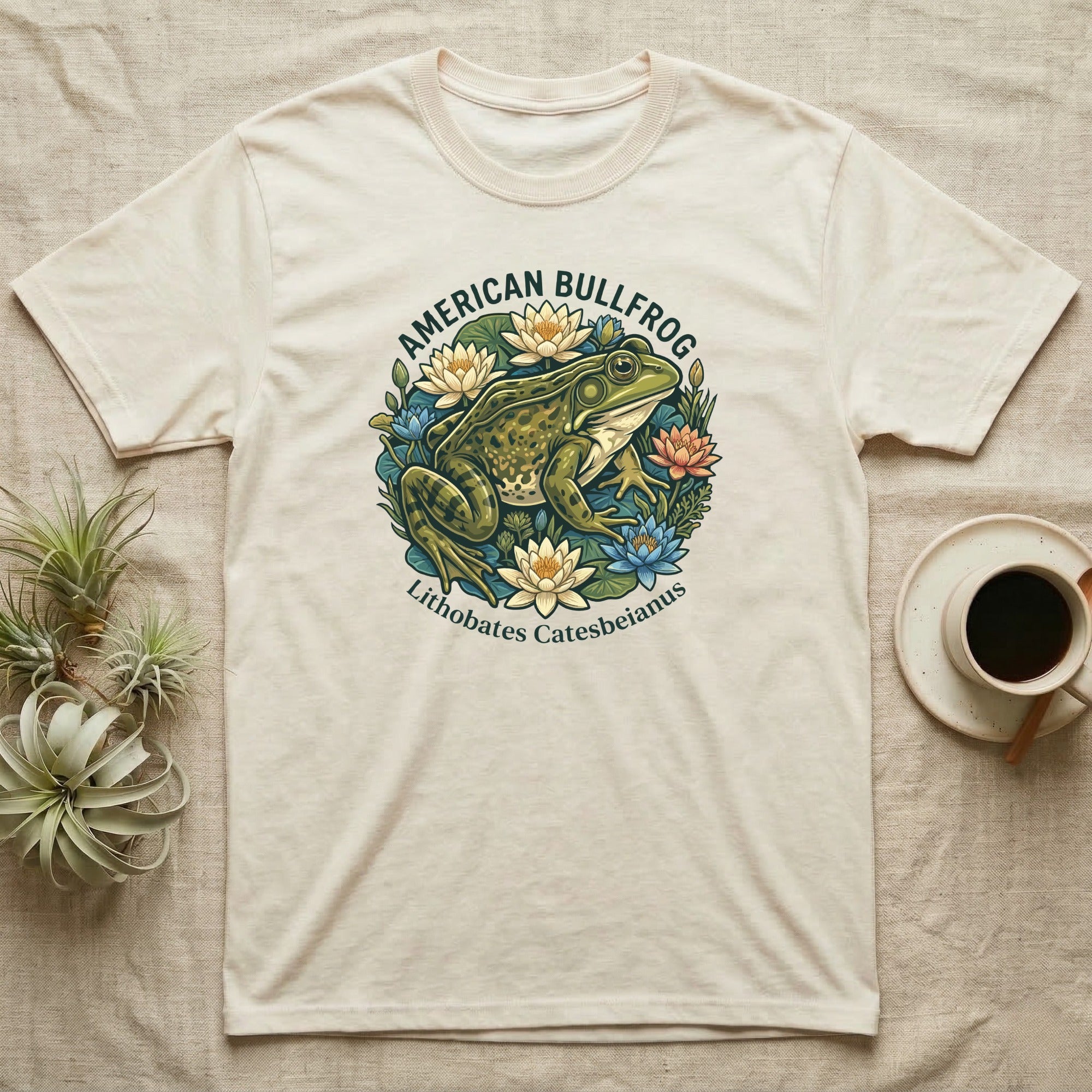 American Bullfrog design with "American Bullfrog" and "Lithobates Catesbeianus".