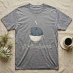 Gray t-shirt with a sad toad in a bowl, "Self-Care Specialist" text.