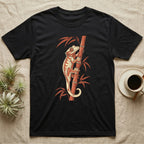 Crested gecko on bamboo stalk, t-shirt design.