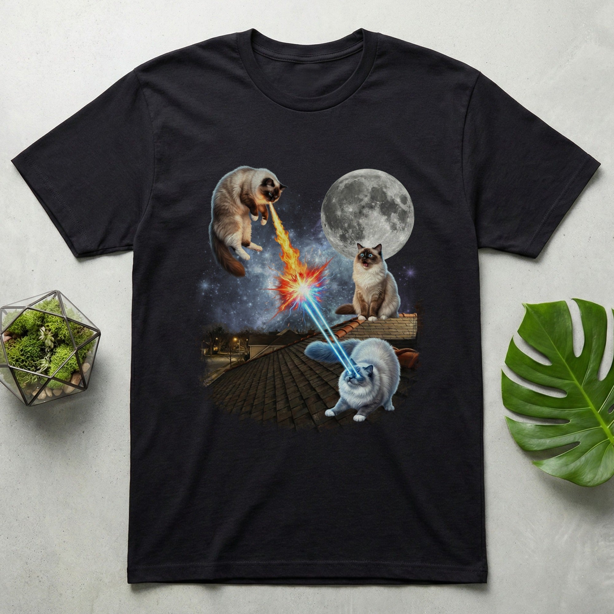 Cat Laser Eyes and Moon Graphic T-shirt Product