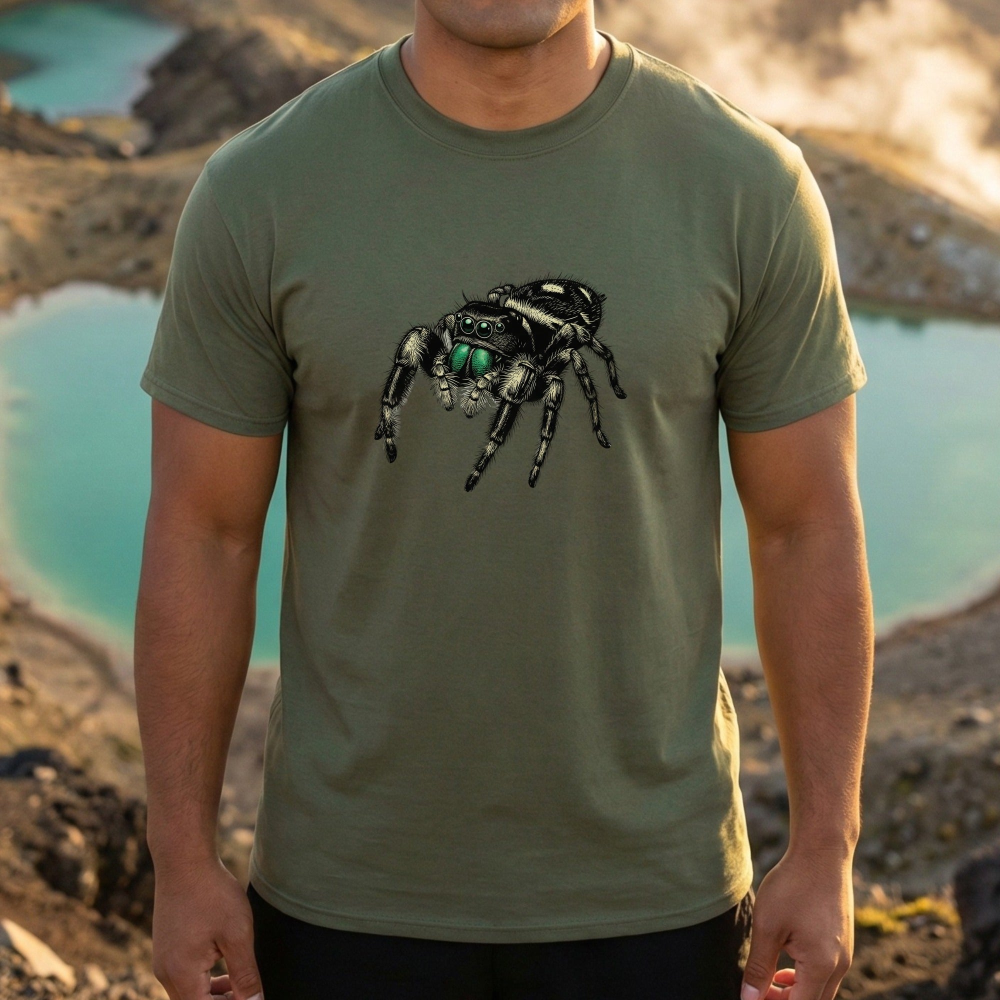 Jumping Spider Graphic Olive Green T-Shirt product type