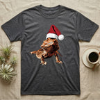 Vintage comic illustration of a bearded dragon wearing a red and white Santa hat, graphic-only, no text. — shown on a Dark Heather tee.