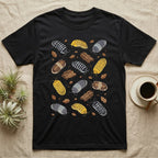Cubaris Isopod Morphs T-Shirt in Black — Vector illustration of scattered Cubaris isopod morphs including Panda King, Jupiter, Cappuccino and Zebra on grey.
