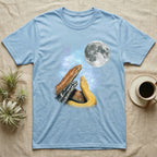 Kenyan Sand Boa Moon Howl T-Shirt in Light Blue — Three Kenyan Sand Boa colour morphs howling at a full moon over a nebula on a dark grey t-shirt.