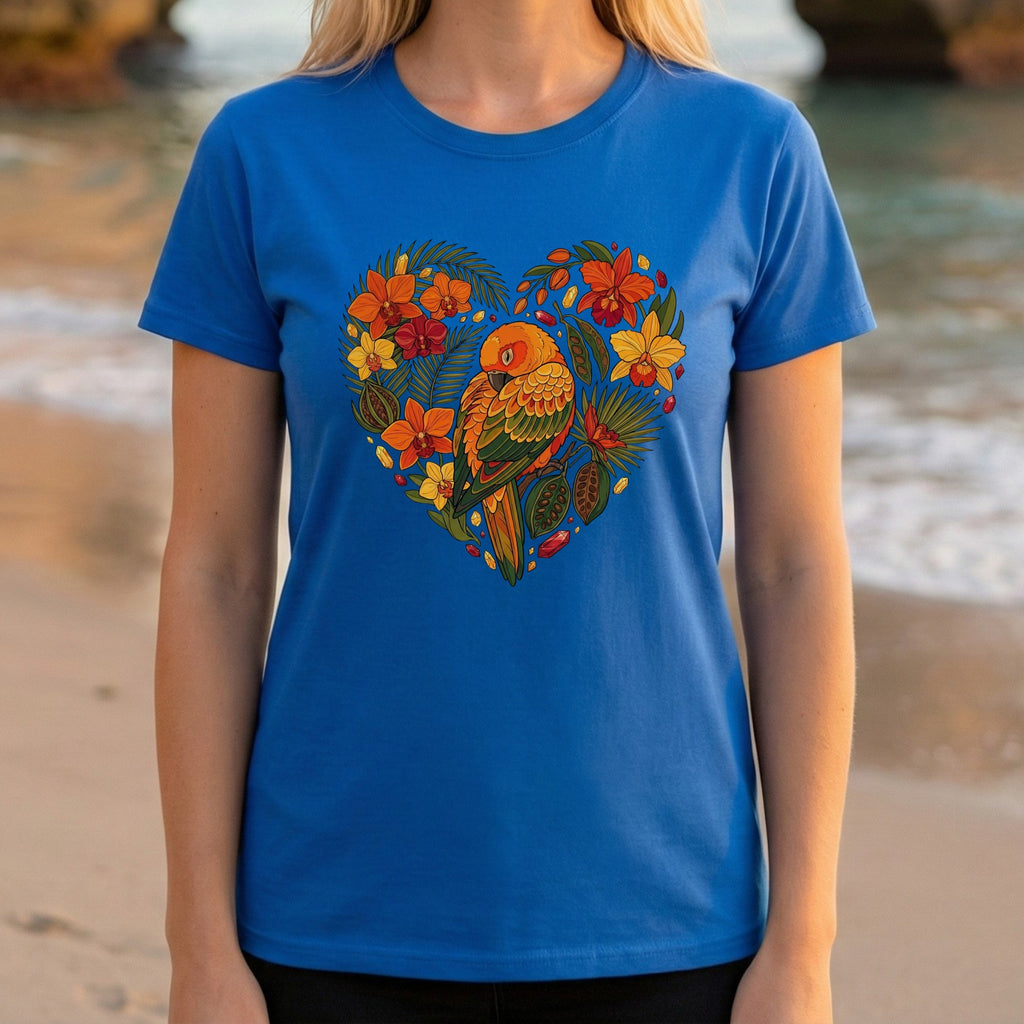 Vibrant Parrot Within Heart Motif Women's T-Shirt