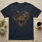 T-shirt with heart-shaped naturalistic design featuring a tortoise and foliage.