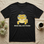 Black t-shirt with a cartoon gecko saying "BRAIN CELL NOT FOUND".