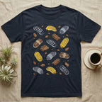 Cubaris Isopod Morphs T-Shirt in Navy — Vector illustration of scattered Cubaris isopod morphs including Panda King, Jupiter, Cappuccino and Zebra on grey.