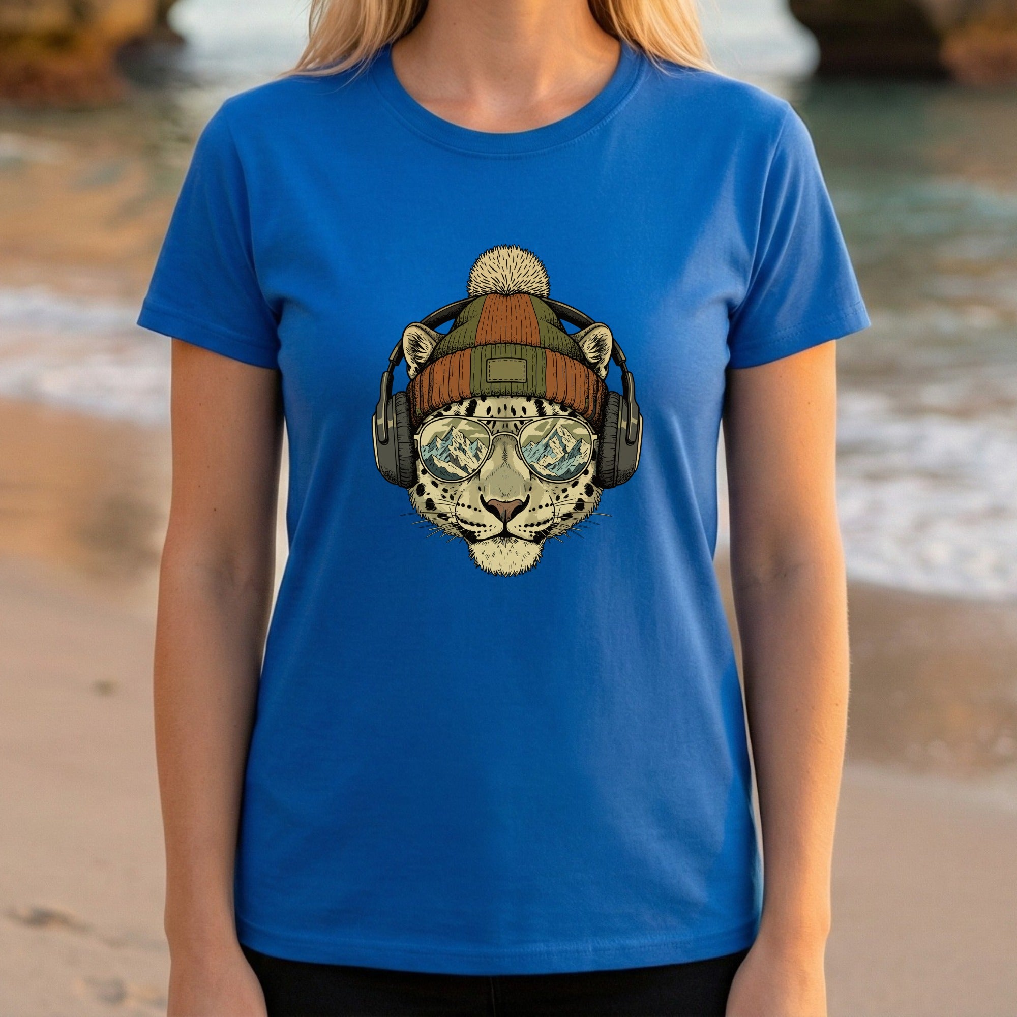 Cool Leopard with Headphones and Beanie T-shirt