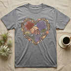 Grey t-shirt with heart-shaped marine life graphic.