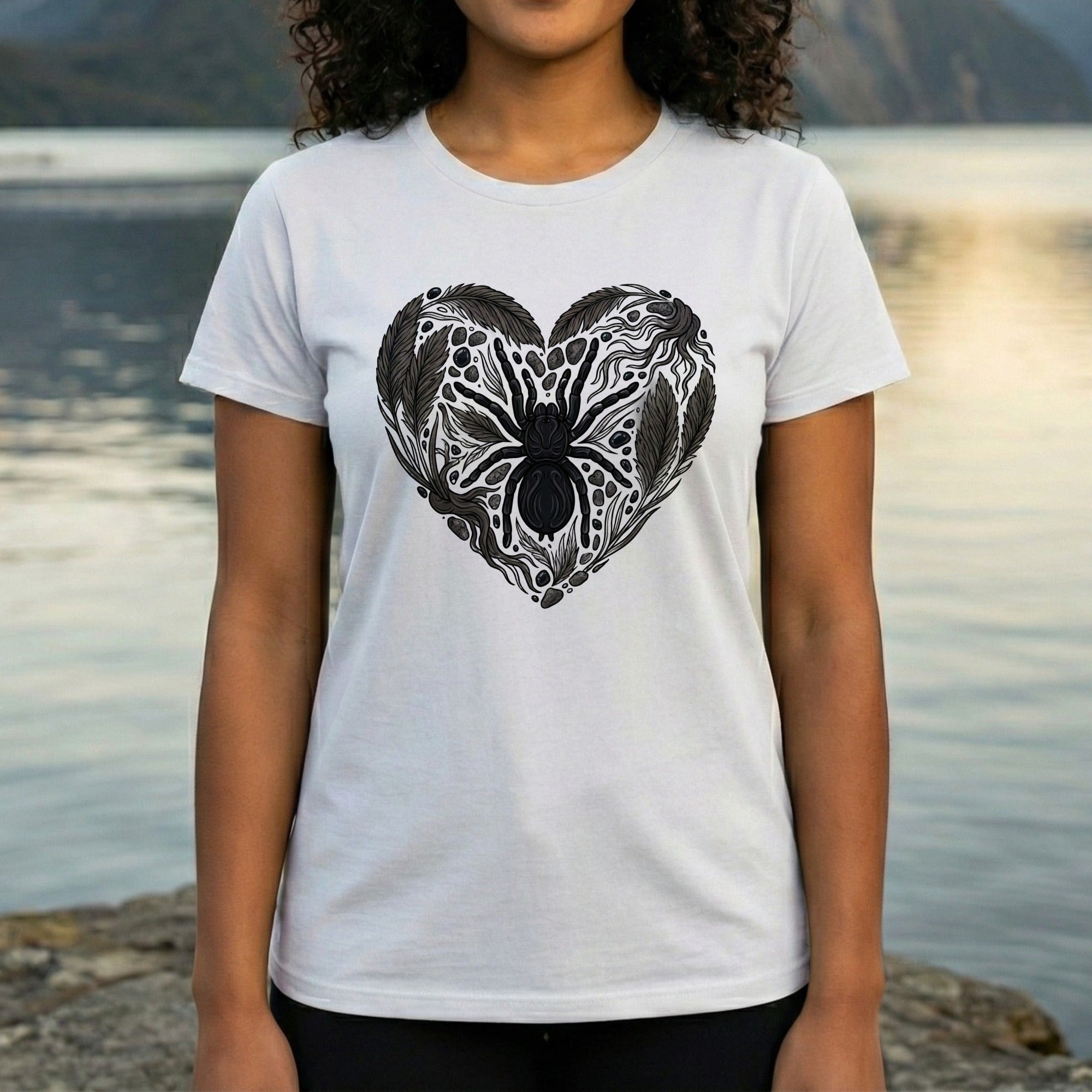 Intricate Heart and Feather Graphic Design T-Shirt