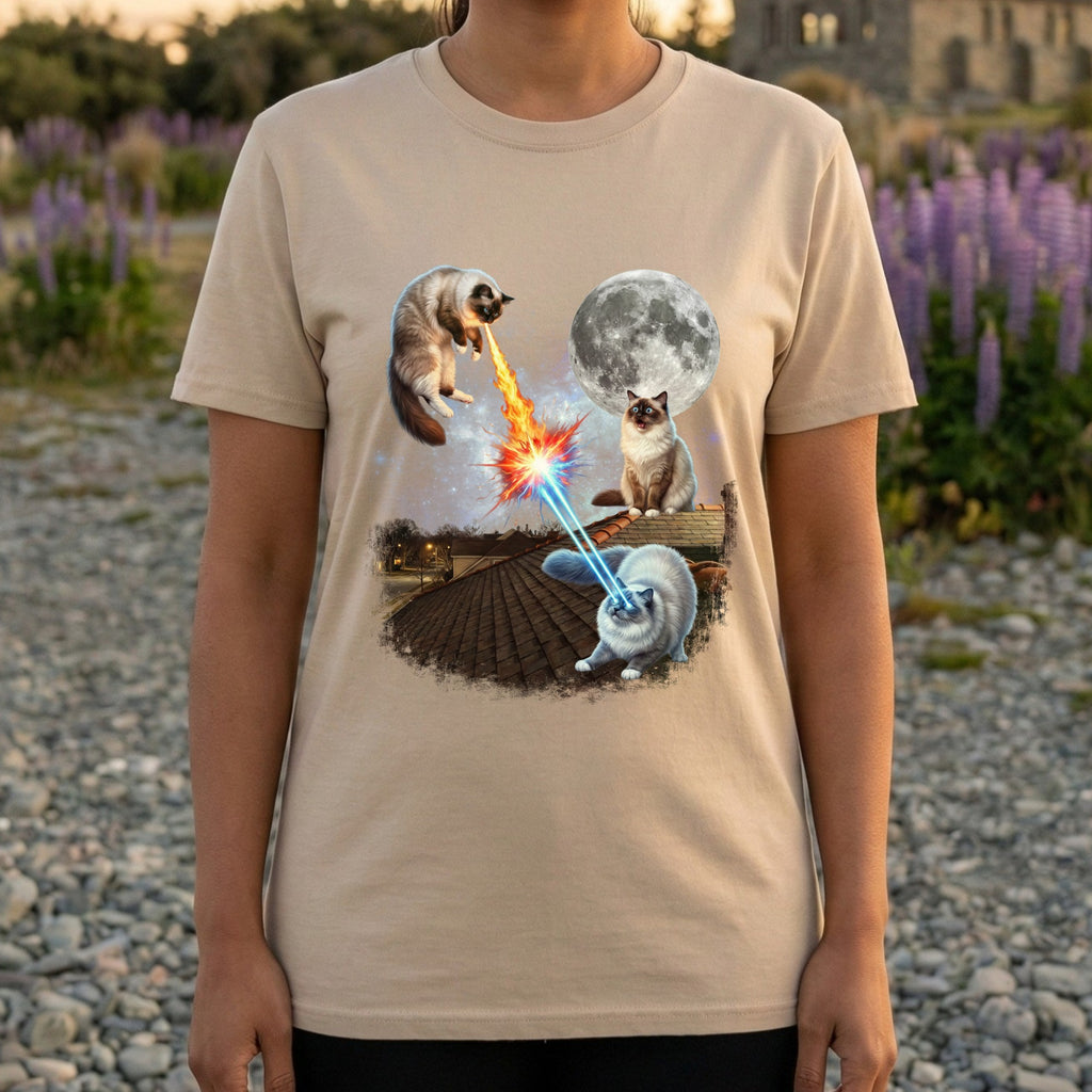 Epic Cats Fighting with Fire and Laser Beams T-shirt