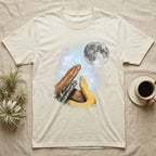 Kenyan Sand Boa Moon Howl T-Shirt in Natural — Three Kenyan Sand Boa colour morphs howling at a full moon over a nebula on a dark grey t-shirt.