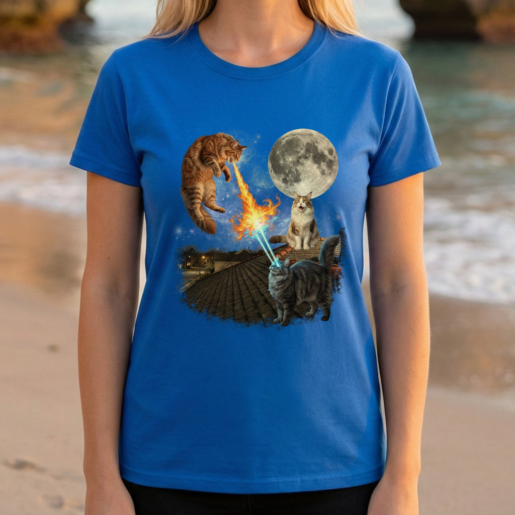 Moonlit Cats with Laser Eyes Fighting Graphic Tee