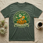 Bearded Dragon Haunted Sanctuary T-Shirt in Military Green — Vintage badge of a bearded dragon on glowing pumpkins under a moon, "Bearded Dragon Haunted Sanctuary."