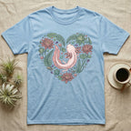 Light blue t-shirt with a heart-shaped axolotl and floral design.