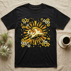 Black t-shirt with a stylized hamster and cherry blossoms design.