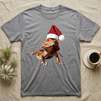 Vintage comic illustration of a bearded dragon wearing a red and white Santa hat, graphic-only, no text. — shown on a Sport Grey tee.