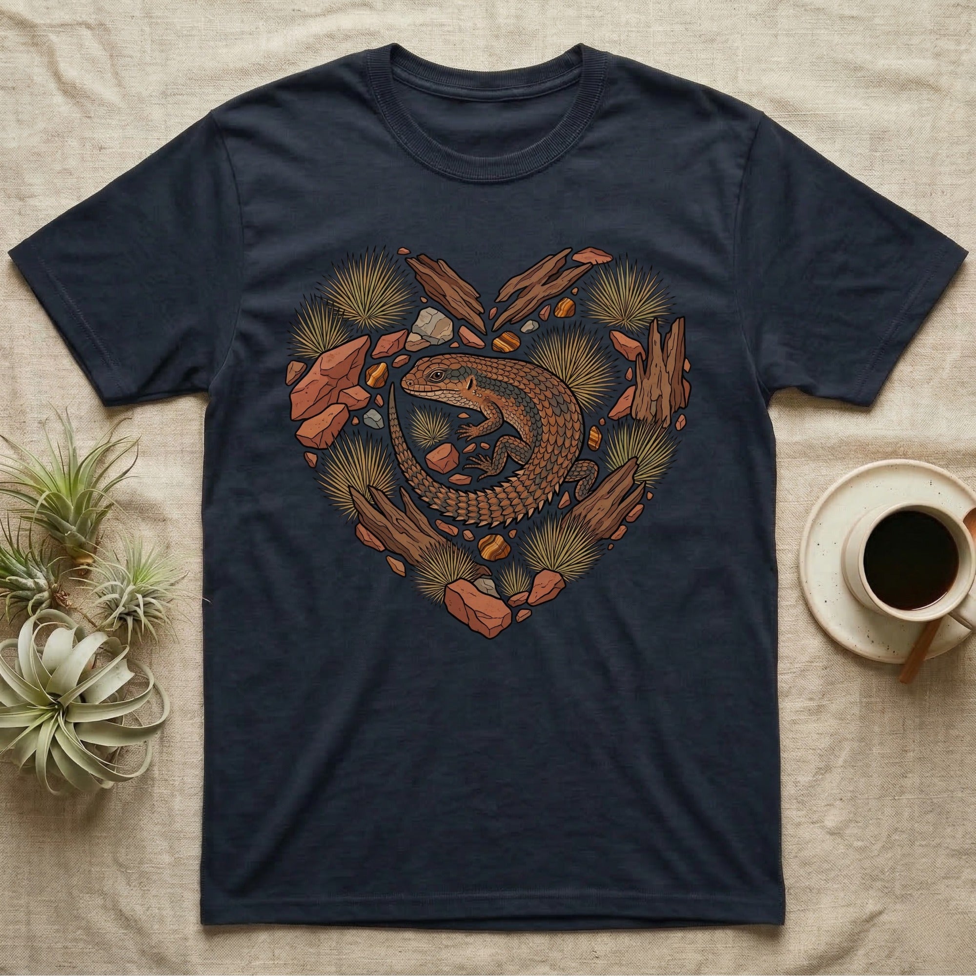 T-shirt with a heart-shaped design featuring a detailed lizard illustration.