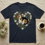Dark t-shirt with beagle in floral heart design.