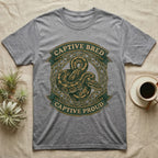 Ball Python Breeder Crest T-Shirt in Sport Grey — Vintage heraldic crest of a coiled morph ball python with captive bred captive proud banner text.