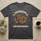 Dark grey t-shirt with a vintage-style ball python illustration and "Python regius" text.