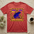 Red t-shirt with blue frog design and "TOXIC BUT CUTE. HANDLE WITH CAUTION." text.
