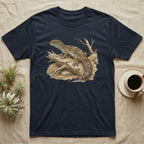 Navy t-shirt featuring a detailed illustration of a leopard gecko on a rock.