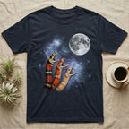 Milk Snake Moon Howl T-Shirt in Navy — Three Milk Snake colour morphs howling at a full moon over a nebula on a dark grey t-shirt.
