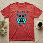 Red t-shirt with "SPIDER'S ONLY CLUB REKEEPING EXOTICS" and a cartoon spider graphic.