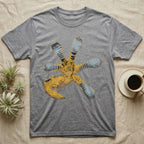 Macro illustration of a gecko's forefoot from underneath, ribbed blue-grey lamellae toe pads fanned against amber-gold scale texture, no on-shirt text. — shown on a Sport Grey tee.